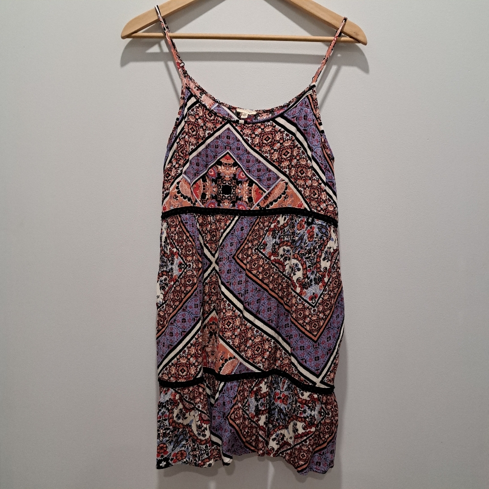 En Creme Boho Crochet Strappy Indie Y2K Mini Dress Boho Flowy Tunic Womens M